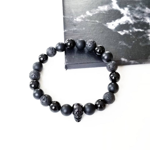 BLACK | Lava & Onyx Pave Skull Bracelet